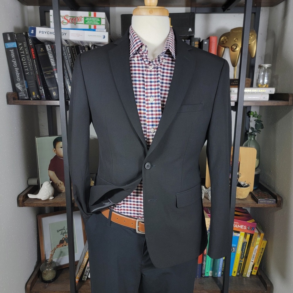 Van Heusen Flex Men's Sport Coat Blazer Two Button BLACK Slim Fit Size 40S